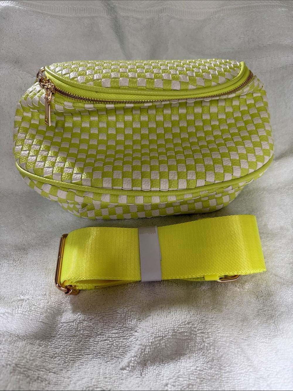 Neon Green Woven Crossbody Belt Bag - Unbranded